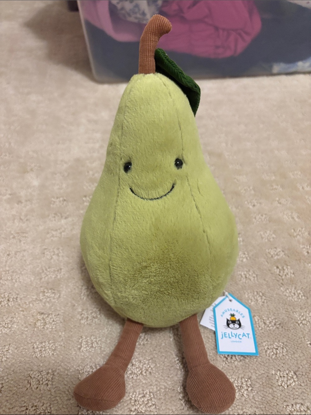 Jellycat Lime Green Plush Pear with Brown Stem and Legs